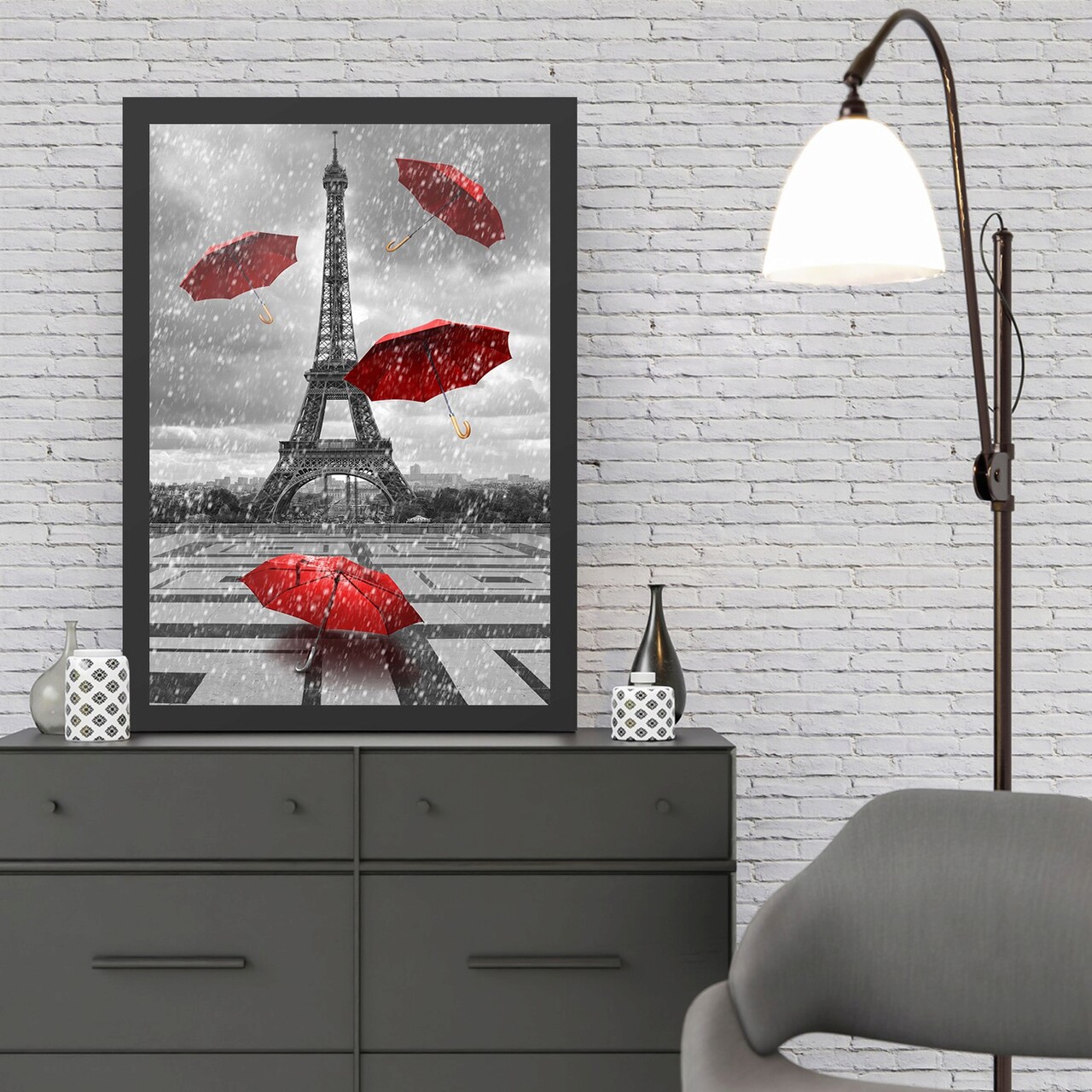 Tablou decorativ, Eiffel Tower 3 (40 x 55), Polistiren, Negru/Rosu - imagine 3